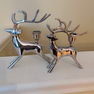 Pr Pottery Barn Silverplate Deer Candleholders Dad and Mom